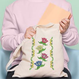 Floral Seamless Border Embroidery Tote Bag Design Mock