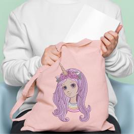 Unicorn Girl Embroidery Tote Bag Design Mockup