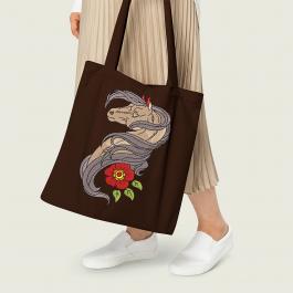 Horse with Flower Embroidery Designs Tote Bag Mockup