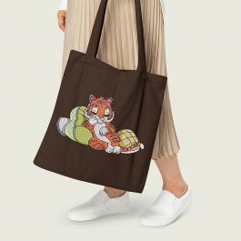 Cute Tiger cartoon Embroidery  Designs Tote Bag Mockup