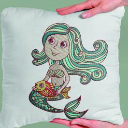 Mermaid With Fish Embroidery Design Cushion Cover Mockup Design