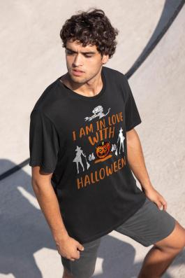 I Am In Love With Halloween Vector Graphic Design T-Shirt Mockup
