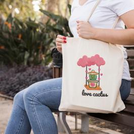 Love Cactus Embroidery Design Tote Bag Mockup Design