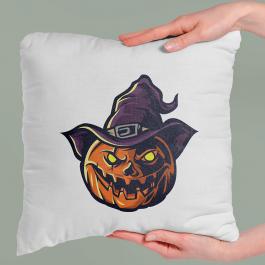 Pumpkin Face With Hat Vector Art Cushion Cover Mockup | Cre8iveSkill