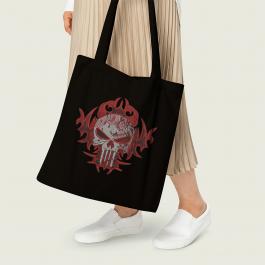 Fire Flames Punisher Skull Embroidery Design Tote Bag Mockup