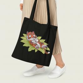 Sleeping Tiger Embroidery Design Tote Bag Mockup