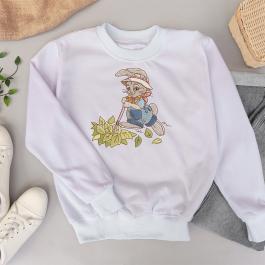 Rabbit Cleaning With Broom Embroidery Design T-shirt Mockup