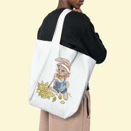 Rabbit Cleaning With Broom Embroidery Design Tote Bag Mockup
