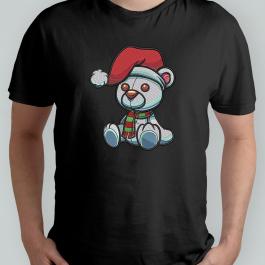 Teddy With Christmas Hat Embroidery Design T-shirt Mockup