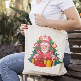 Santa In Yoga Mode Vector Design Tote Bag Mockup
