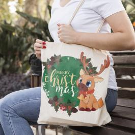 Christmas Reindeer Vector Design Tote Bag Mockup