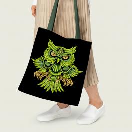 Green Owl Embroidery Design Tote Bag Mockup