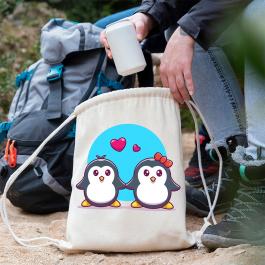 Cute Penguin Couple Vector Design Tote Bag Mockup