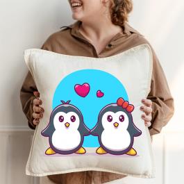 Cute Penguin Couple Vector Design Cushion Mockup