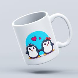 Cute Penguin Couple Vector Design Cup Mockup