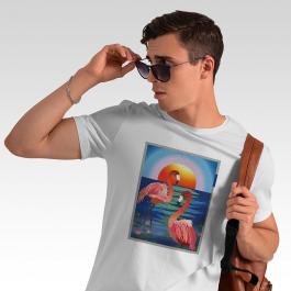 Flamingo Coloreel Embroidery Bird Design T-shirt Mockup