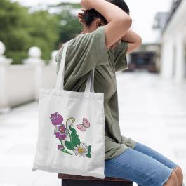 Floral With Butterfly Embroidery Design Tote Bag Mockup