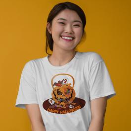 Scary Pumpkin With Candy Vector Design T-Shirt Mockup