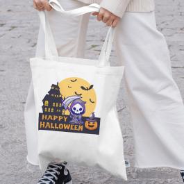 Cute Grim Reaper Halloween Vector Tote Bag Mockup