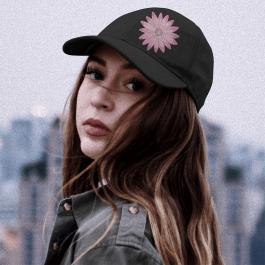 Pink Daisy Flower Digitizing Embroidery Design  Cap Mockup