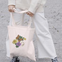 Floral Butterfly with flower Embroidery Design Tote Bag Mockups