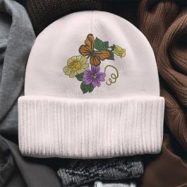 Floral Butterfly with flower Embroidery Design Cap Mockup