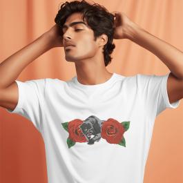 Rose With Black Panther Embroidery Designs T-shirt Mockup