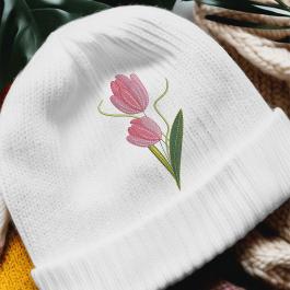 Rippled Tulip Flower Machine Embroidery design Cap Mockup