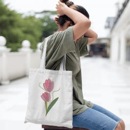 Rippled Tulip Flower Machine Embroidery design Tote Bag Mockup
