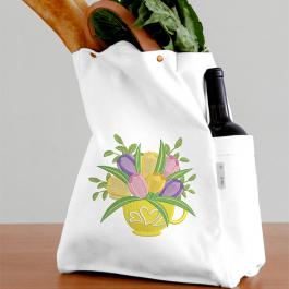 Brightly Colored Tulips Pot Machine Embroidery DesignTote Bag Mockup