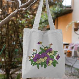 Pretty Machine Embroidery Pansies Flower Design Bag Mockup
