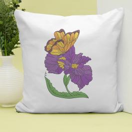 Butterfly with Iris Flower Embroidery Design Cushion Cover Mockup