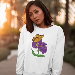 Butterfly with Iris Flower Embroidery Design Hoodie Mockup
