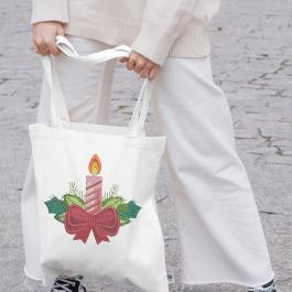 Christmas Candle Embroidery Design Tote Bag Mockup
