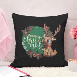 Merry Christmas Reindeer Embroidery Design Cushion Cover Mockup