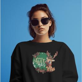 Merry Christmas Reindeer Embroidery Design Design Hoodie Mockup