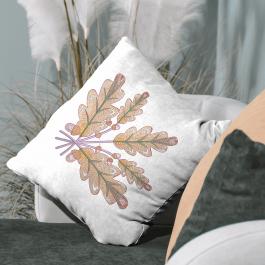 Oak Leaves Embroidery Design  Cushion Cover Mockup