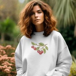 Cherries With Leaves Embroidery Fruit design Sweatshirt Mockup