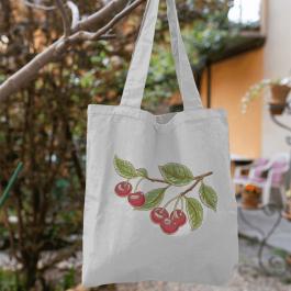 Cherries With Leaves Embroidery Fruit design Tote Bag Mockup