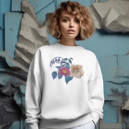 Embroidered Motif Colorful Trendy Flowers Design Sweatshirt mockup