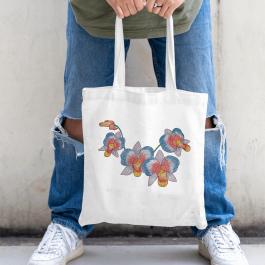 Colorfull Orchid Machine Embroidery Flower Design Tote Bag Mockup