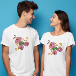 Beautiful Pink Orchid Embroidery Design T-shirt Mockup