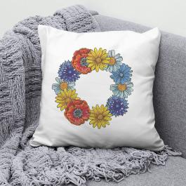 Embroidery Round Set Of Beautiful Flowers Cushion Cover Mockup