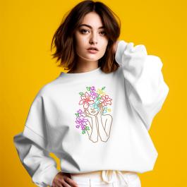 Floral Girl Chain Stitch Embroidery Design Sweatshirt Mockup