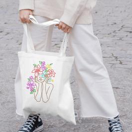 Floral Girl Chain Stitch Embroidery Design Tote Bag Mockup