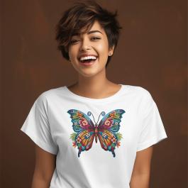 Floral Coloreel Butterfly Embroidery Design T-shirt Mockup