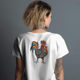 Colorful Rooster Embroidery Design T-shirt Mockup