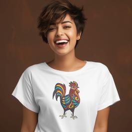 Colorful Rooster Embroidery Design T-shirt Mockup