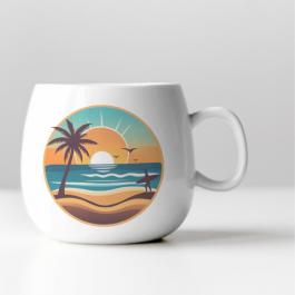 Evening Beach Vector Graphic Design Cup Mockup - Cre8iveSkill