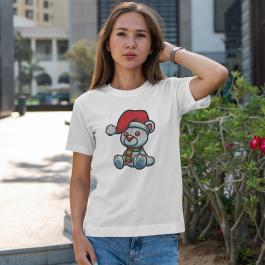 Teddy With Christmas Hat Embroidery Design T-shirt Mockup